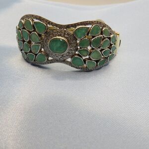 Diamond-Emerald 18k over Silver Bangle Bracelet